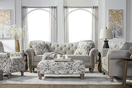 front view of Sandstone Oyster Beige Tufted Fabric Sofa