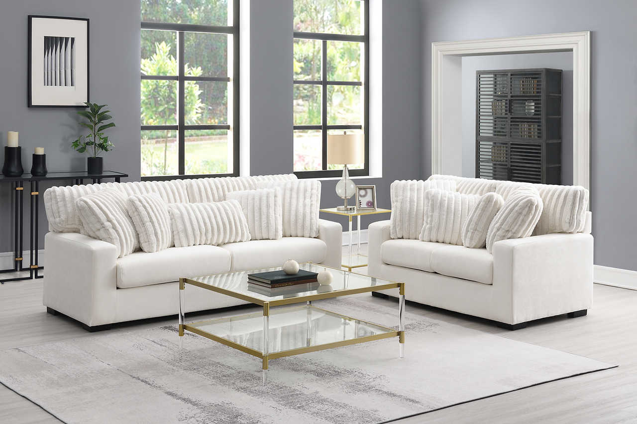 main view of Tarra Ivory Fabric Living Room Set furniture