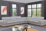 Pella Light Grey Leather Sectional in room setting