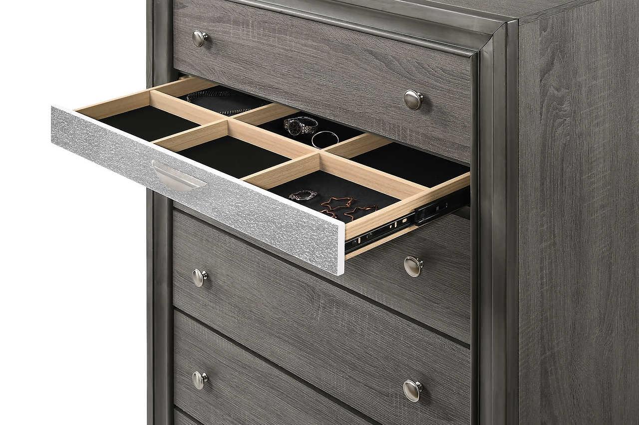 Solid wood and veneer materials on Hannah Grey dresser