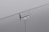 Close-up detail of Pella Light Gray Leather RAF Sectional upholstery