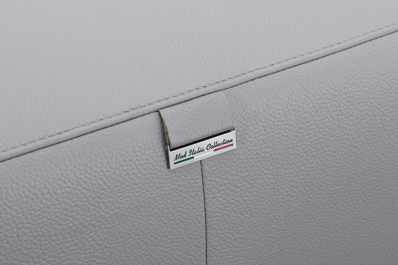 Close-up detail of Pella Light Gray Leather RAF Sectional upholstery