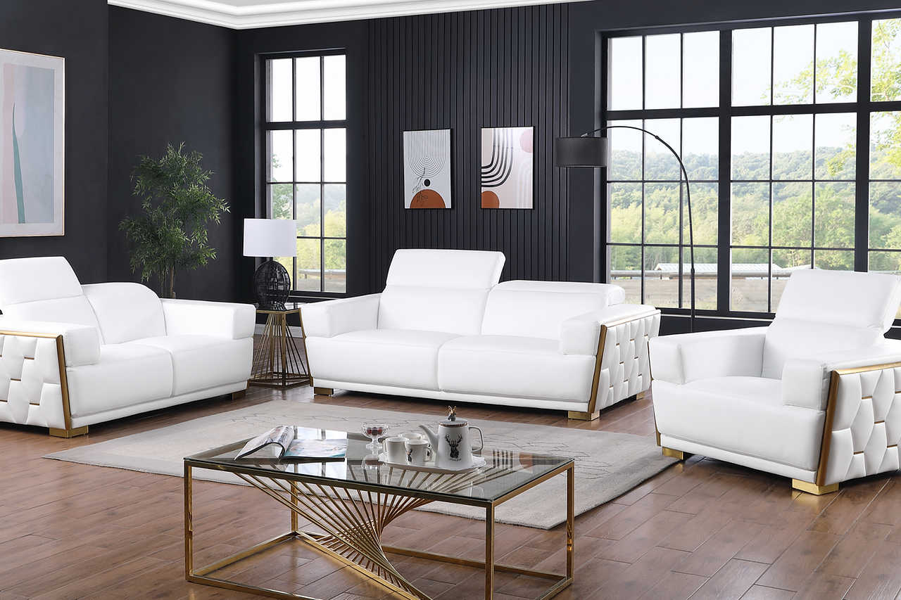 Hexor white Italian leather sofa front view