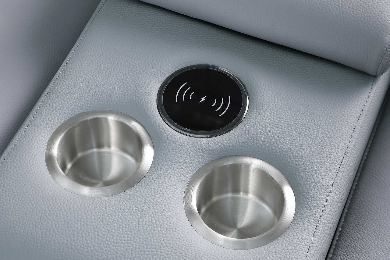 Franco sectional armrest detail in light blue