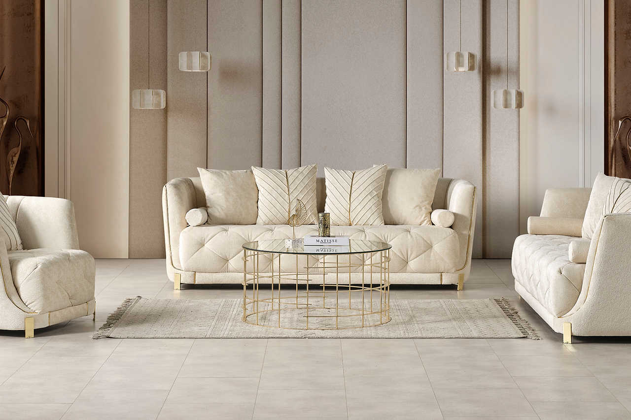 Side angle of Elit Off White chenille chair