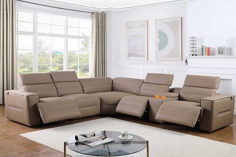 Nexus brown sectional sofa angled view showing power recliners