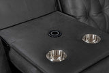Reclining loveseat with console and stainless steel cupholders