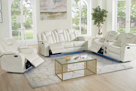 Eclipse Sand Air Leather power reclining sofa side view