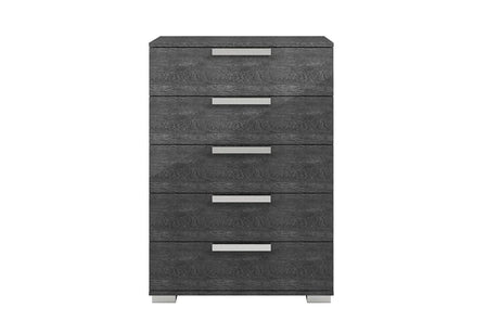 Sarah Rhombus Grey 5-Drawer Chest front view showing metallic accents