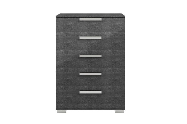 Sarah Geo Ice Grey 5-Drawer Chest front view showcasing high gloss finish