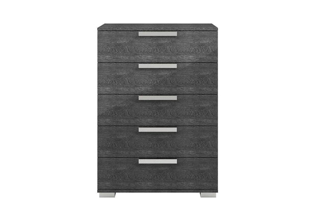 Sarah Geo Ice Grey 5-Drawer Chest front view showcasing high gloss finish
