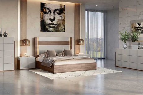 Aryan Beige LED panel bed with illuminated headboard