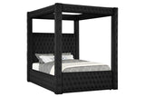 Mansion Black Upholstered Tufted Canopy Platform Queen Bed