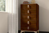 Drawer storage of Eva Brown nightstand showing wood finish
