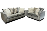 Side view of Zander Silver Velvet Sofa and Loveseat Set