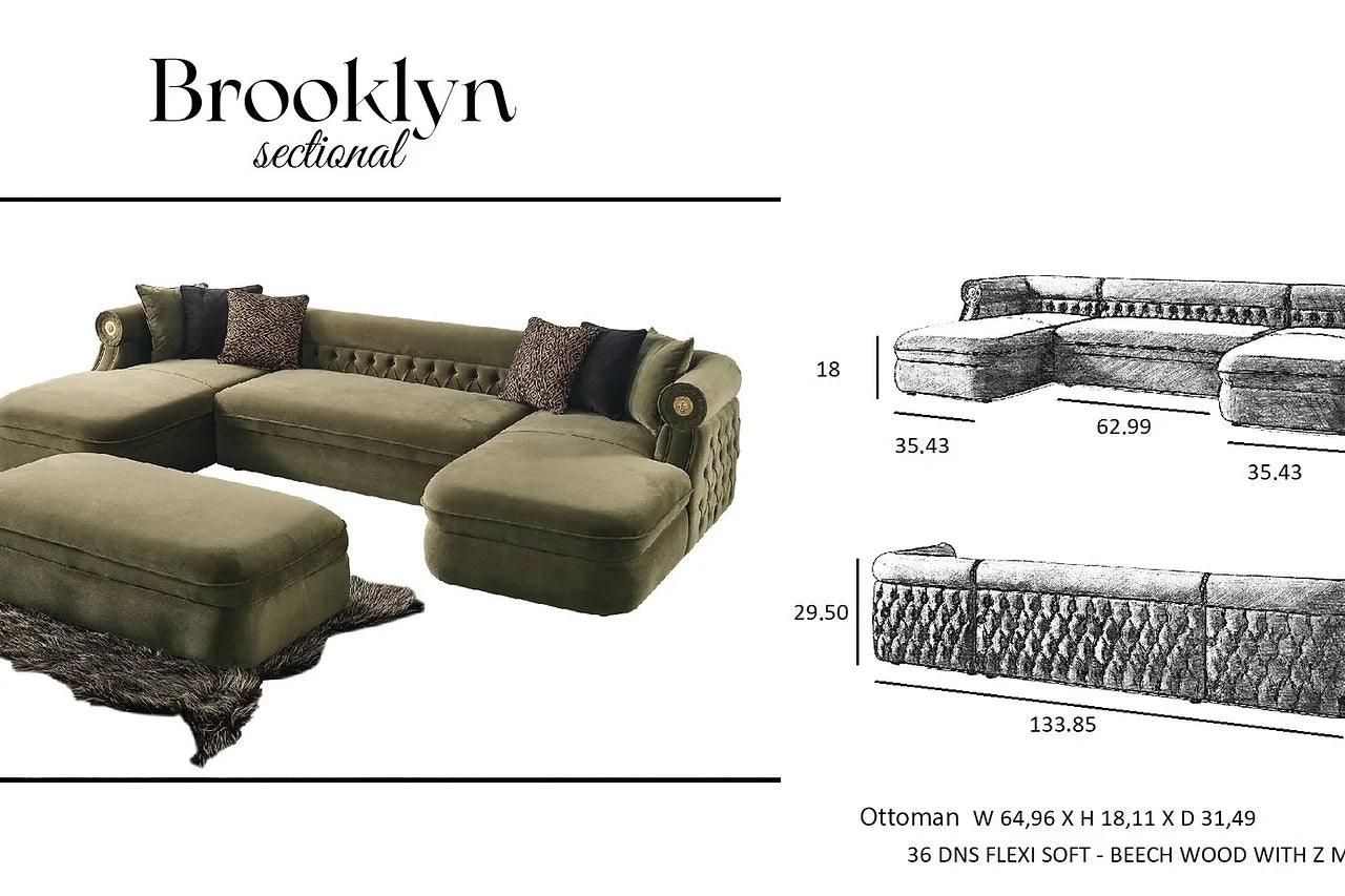 Brooklyn Cream Fabric Tufted Sectional sofa in room environment