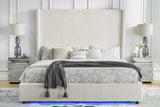 Belinda Beige LED Upholstered Platform Queen Bed side angle