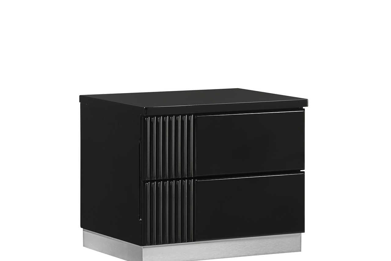 Modena Black Nightstand side angle showing two drawers