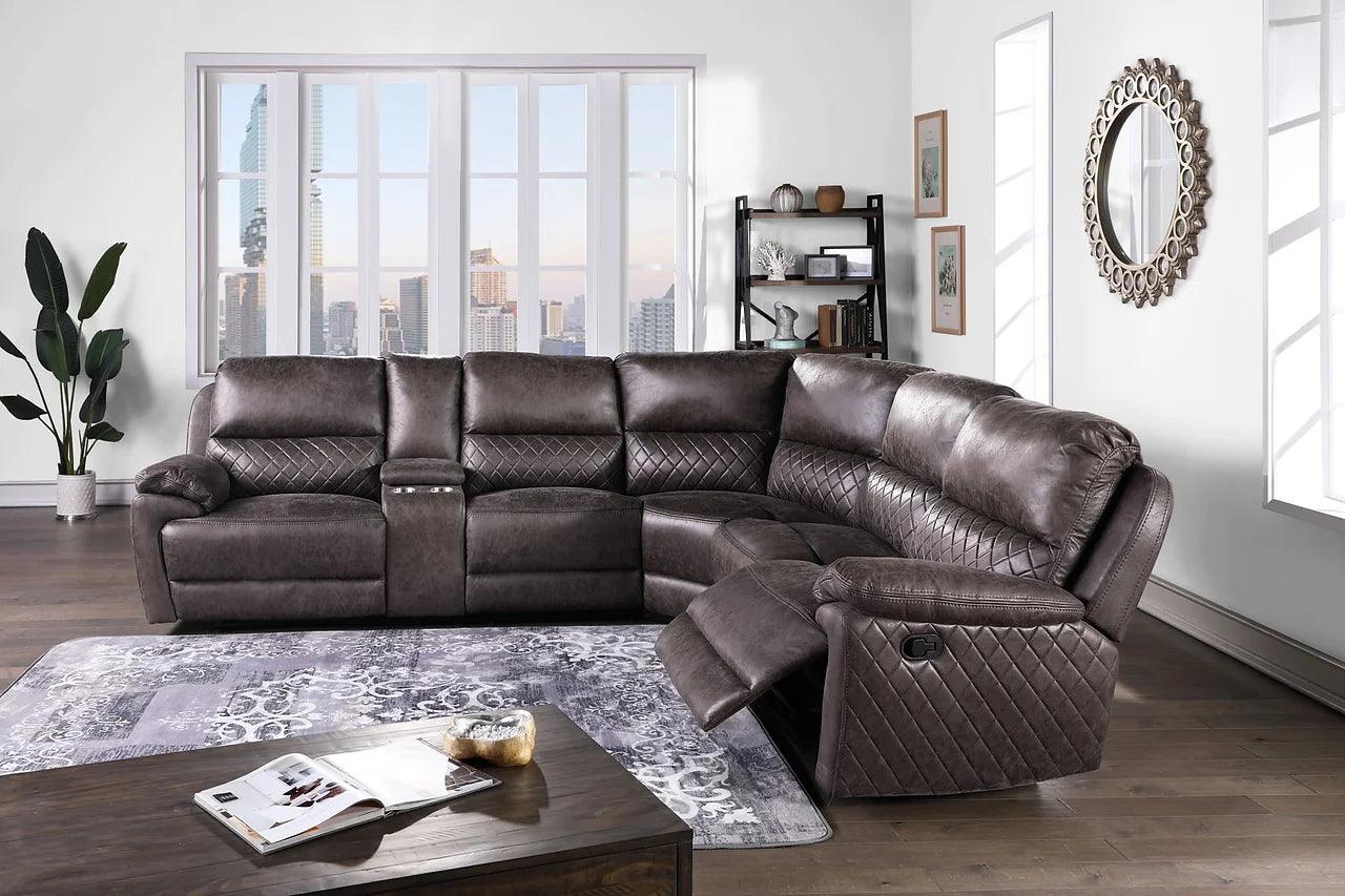 Martino Gray Faux Leather Reclining Sectional Sofa, side view