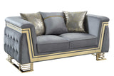 Detail view of Ashton Grey Gold Upholstered Living Room Sofa fabric and arm