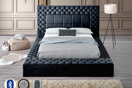 Emerald Black Upholstered Tufted Power Storage Queen Bed angled view