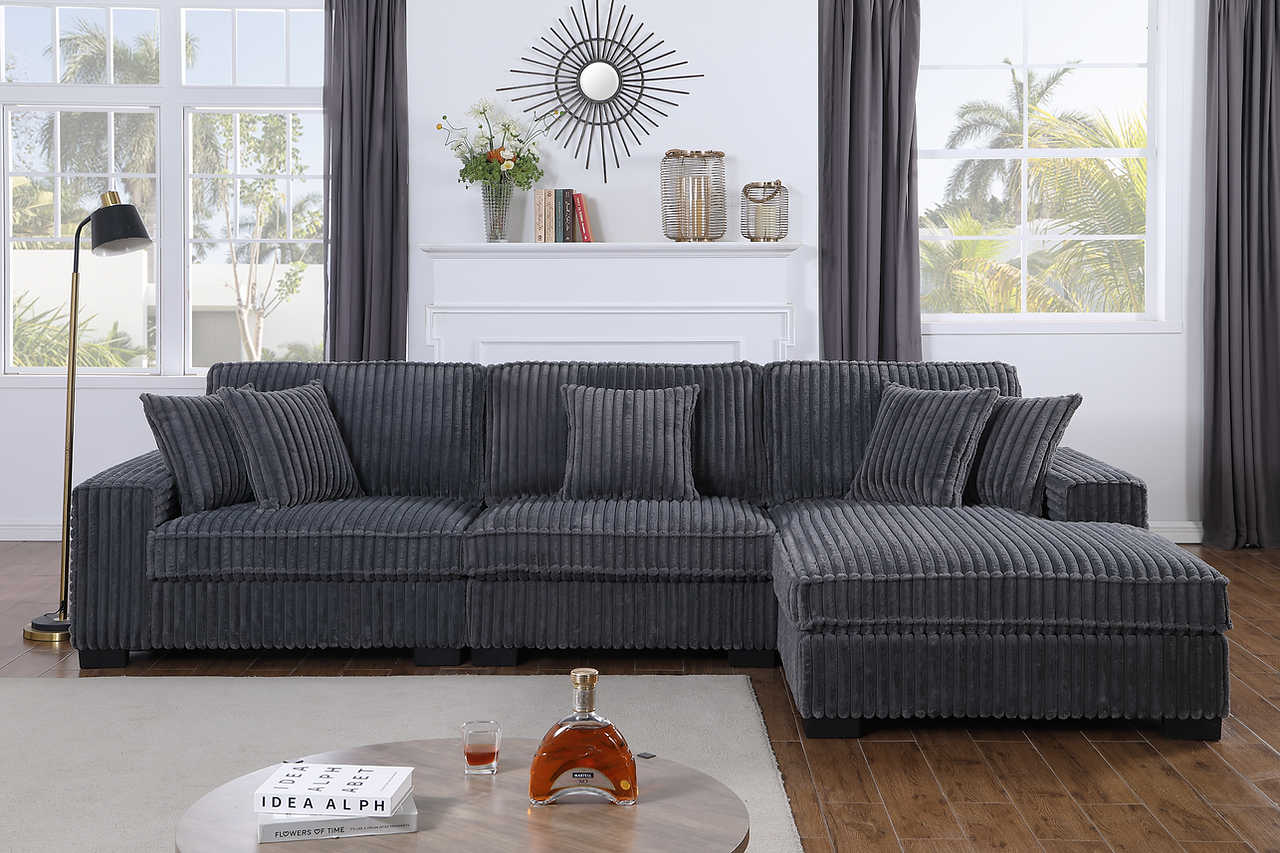 Side view of Comfy II Grey 3-Piece Sectional Sofa