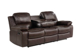 Close-up of Nova Reclining Loveseat brown air leather upholstery