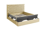 Cataline dark beige velvet upholstered tufted queen bed side angle