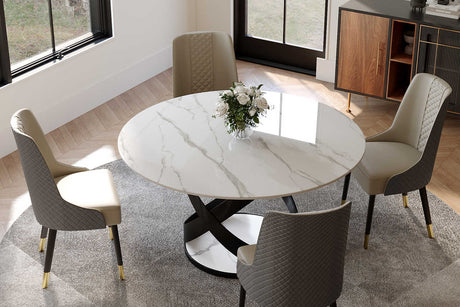Brooks white sintered stone dining table top front angle