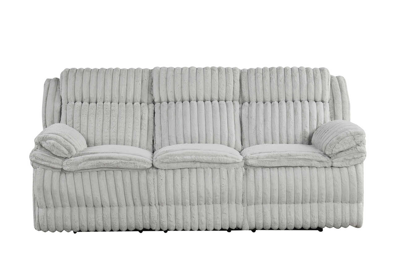 Open console on loveseat showing storage space