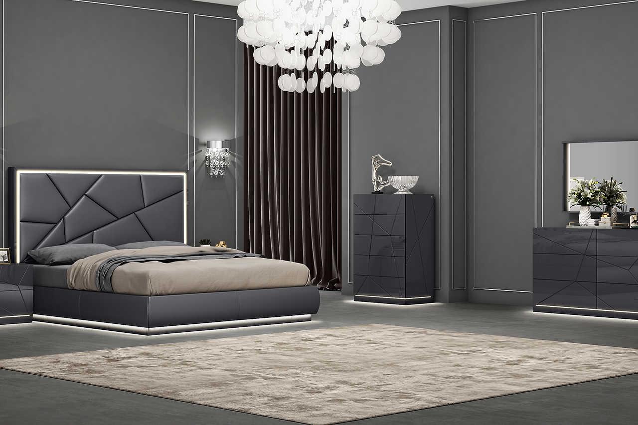 Zoe Graphite Modern Contemporary High Gloss Lacquer Solid Wood 5-Drawers Chest - Ella Furniture