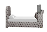 Footboard TV stand holding 50-inch TV