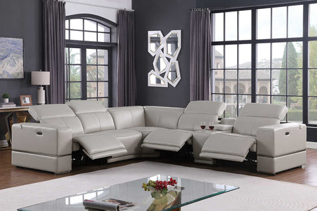 Franco light gray sectional front view showing power recliners
