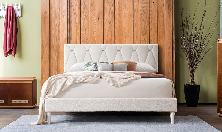Kiran cream upholstered platform full bed front view
