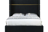 Close-up of black velvet upholstery on Aspen queen bed headboard