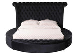 Lux Black Velvet Tufted King Bed side view showing storage drawers