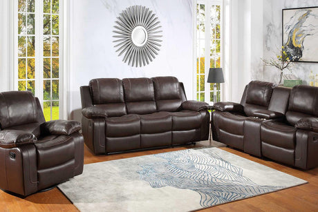 Nova Brown Reclining Loveseat angled front view