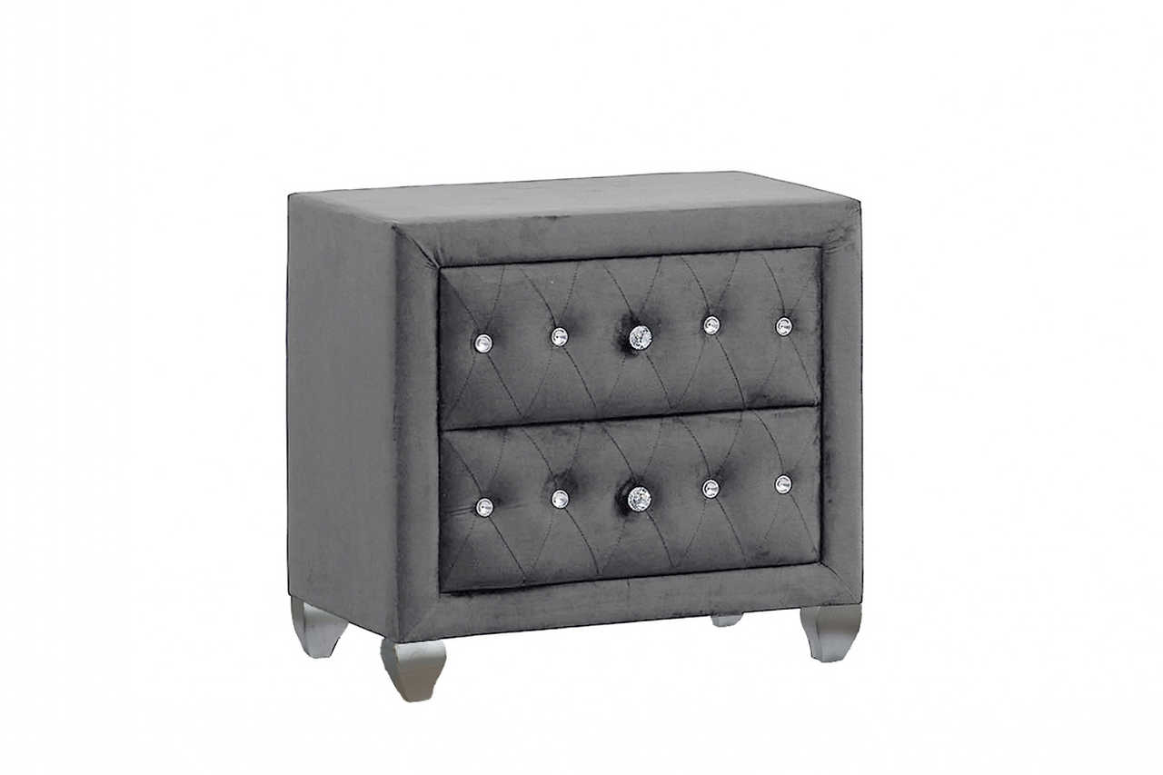 Close-up of Divina Gray Chest hardware and fabric texture