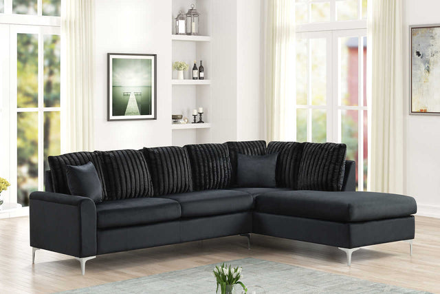 Elina sectional sofa in black velvet, front angle view