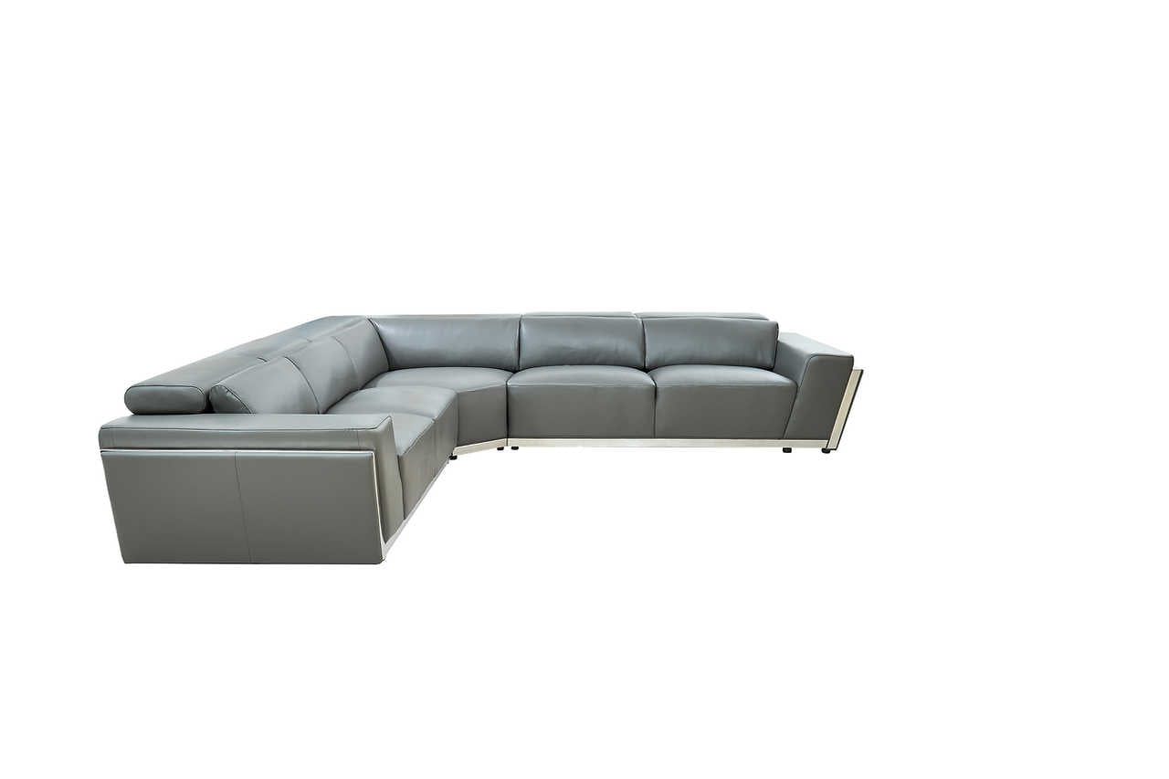 detail view of Domo Grey Leather Sectional sectional sofa