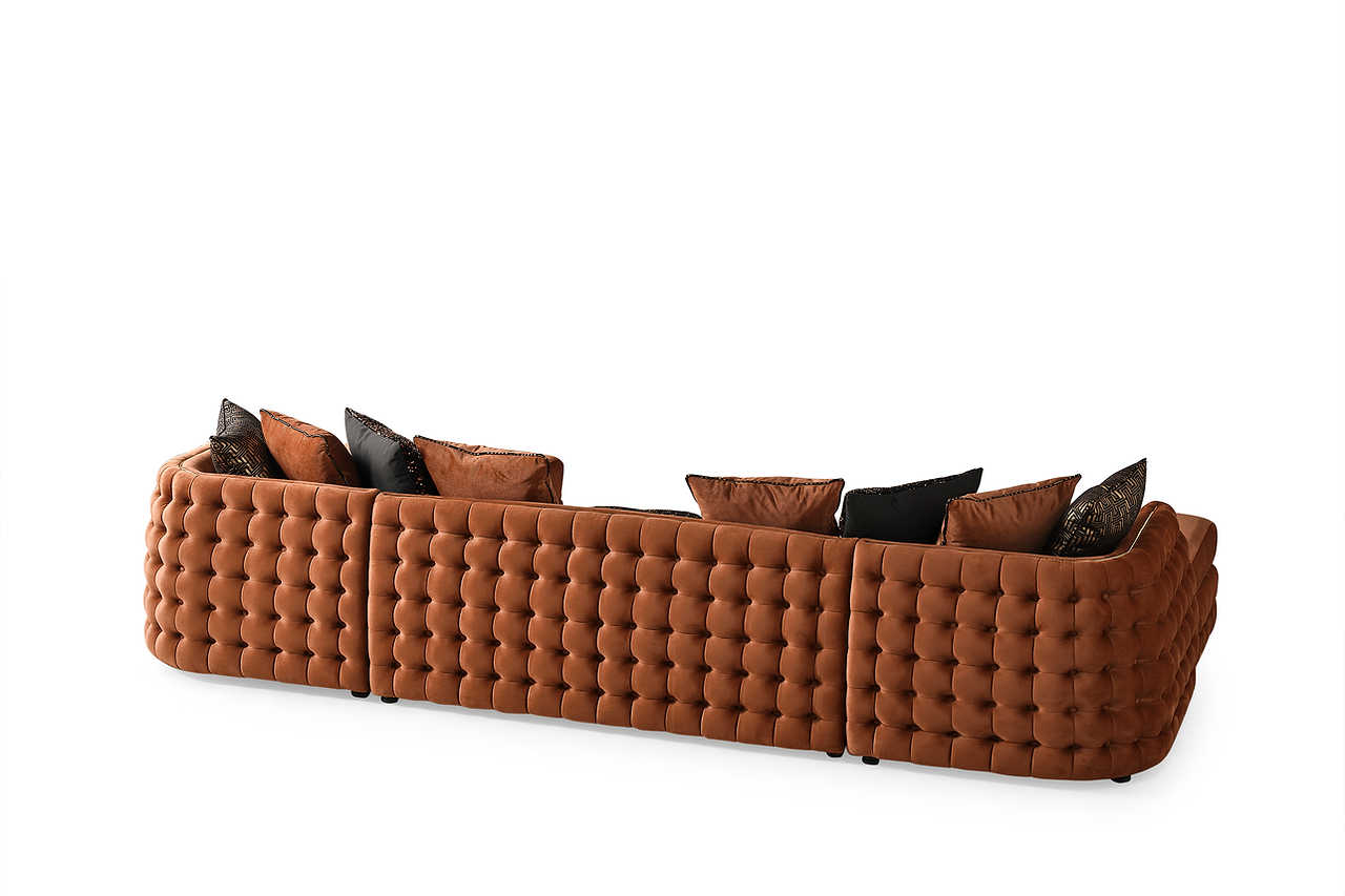 Rust Orange Sicilya Sectional Sofa full front view