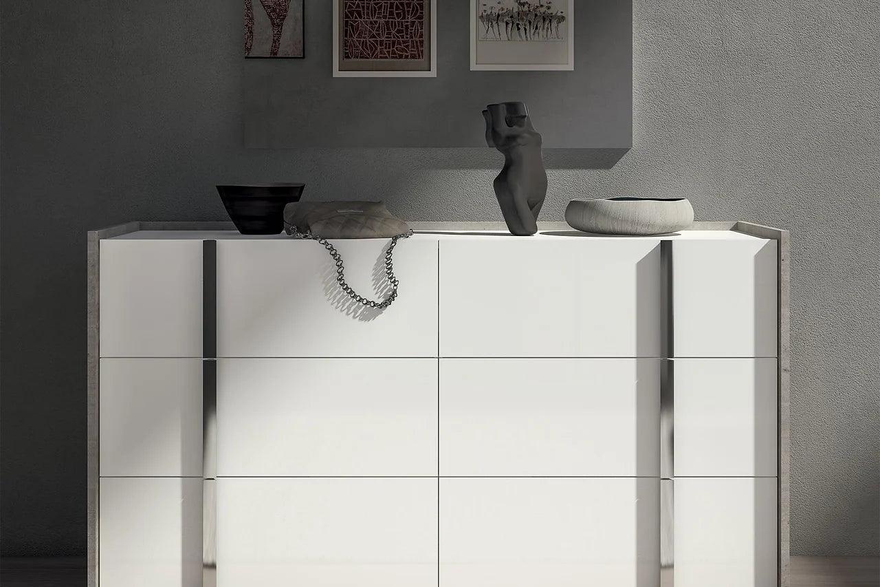 main view of Treviso White Grey Panel Bedroom Set bed