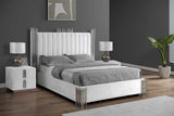 Close-up of white velvet upholstery on Token Platform Bed