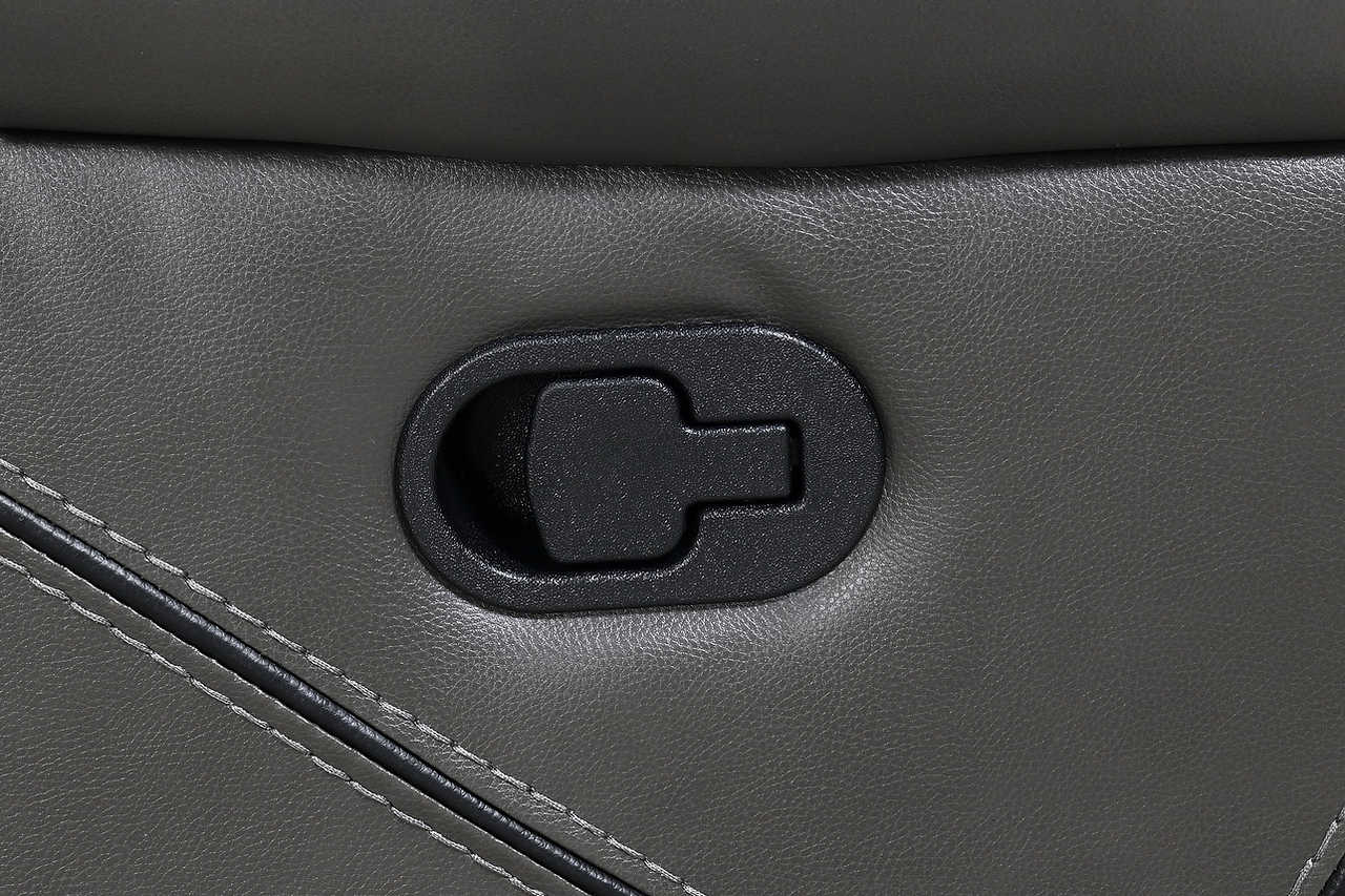 Side view of Concord reclining sofa with drop-down table