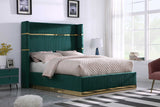 Aspen Green Velvet Upholstered Platform Queen Bed