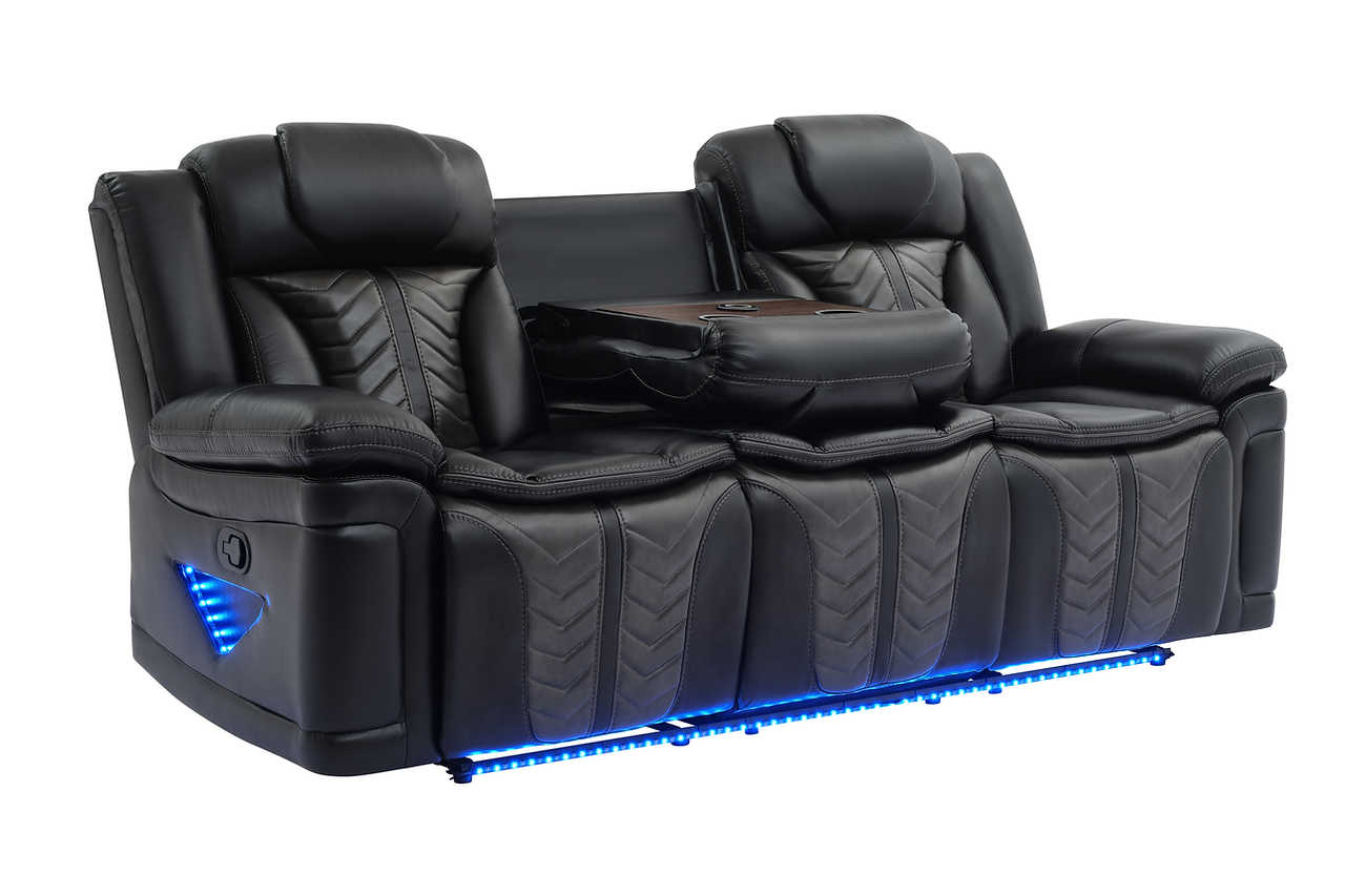 Prime Time Black Air Leather 3-Piece Reclining Set