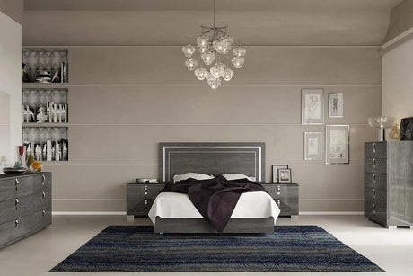 Side view of Sarah Grey LED Panel bedroom set bed