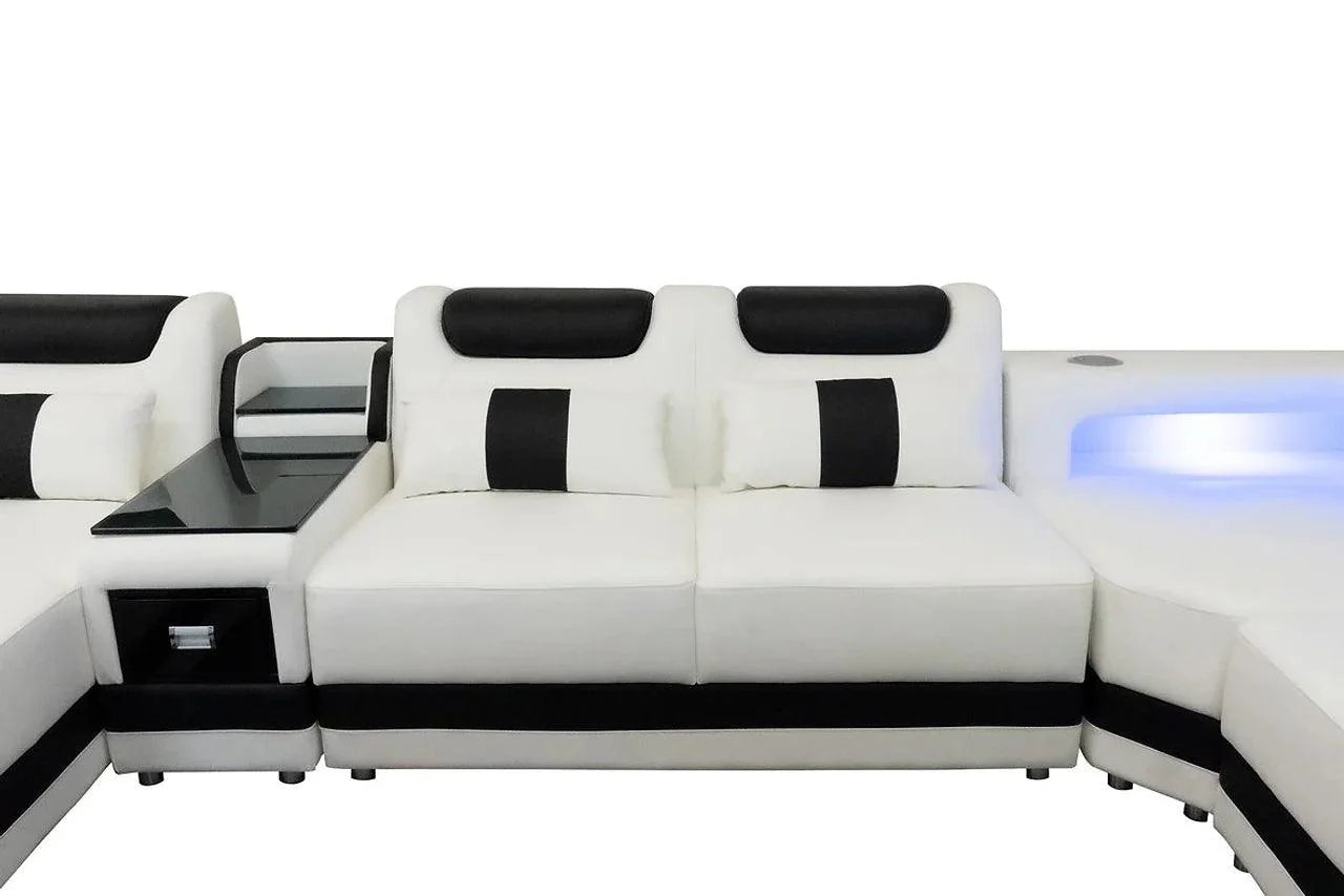 Matrix White/Black Modern Contemporary Wood, Engineered Wood Faux Leather Sectional - Ella Furniture