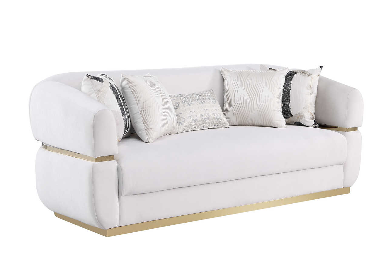 Carmela cream velvet living room set side perspective