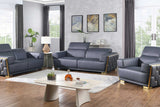 Hexor navy leather sofa front angle